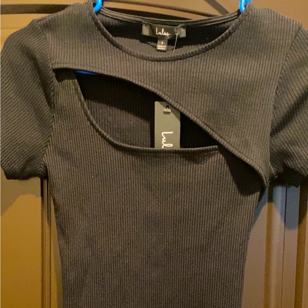 Lulus Black Ribbed Cutout Bodysuit